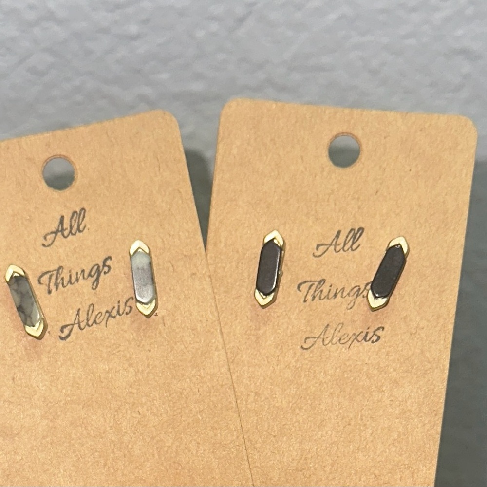 Geo Semi-Precious Stone Multi Stud Earring Set - Picture 2 of 2